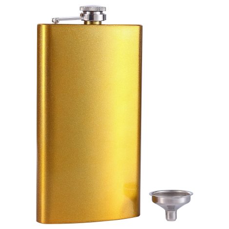 GENNISSY 12oz Gold Hip Flask for Liquor, for Indians, made of premium stainless steel, leakproof with funnel and metal cap. Perfect for camping and gifting.