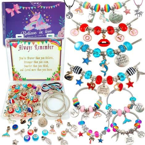 Charm Bracelet Kit: A Creative Set with Beads, Unicorn/Mermaid Designs for Girls & Teens, 8-12 Years.