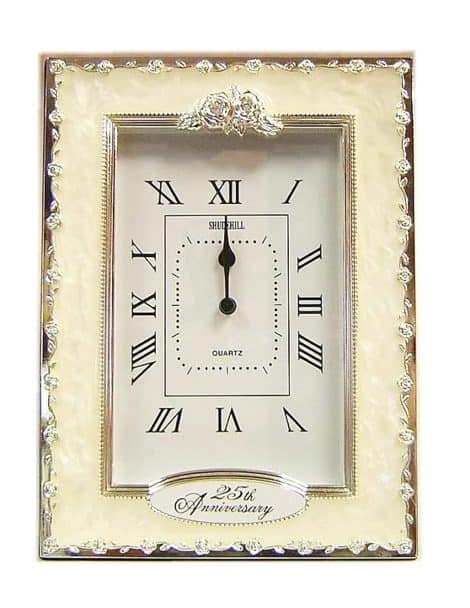 Celebrate 25 years of joy with this exquisite silver anniversary quartz table clock gift!