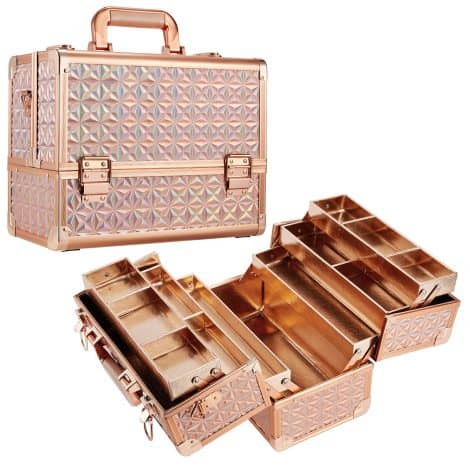 Frenessa Shiny Rose Gold Makeup Storage Box with Lockable Keys – Portable and Professional for Women.