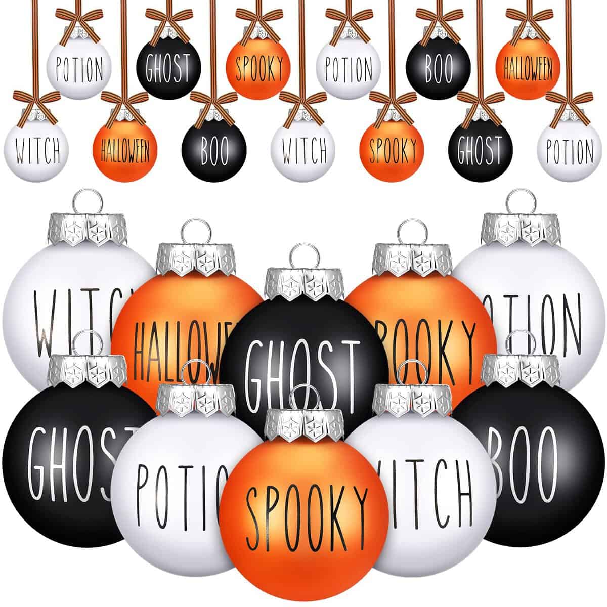 12 Pcs Karenhi Christmas Night Ball Ornaments 2.4 Inch Christmas Decorations for Tree Halloween Hanging Ornaments Plastic Decor Christmas Decor for Tree Home Holiday (Black,White,Orange)