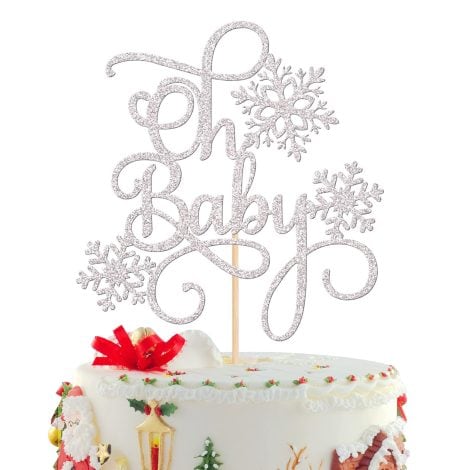 Winter Baby Shower Snowflake Cake Topper for a Sparkling Cake Decoration in Silver. Perfect for Christmas Party.