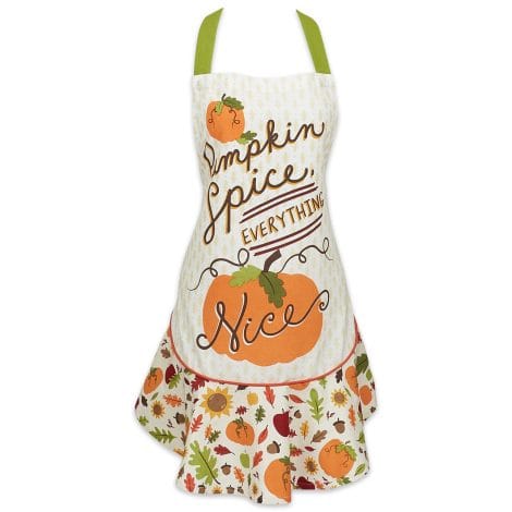 DII Cotton Halloween Kitchen Apron, perfect for festive cooking, with long ties and a pocket – Pumpkin Spice!