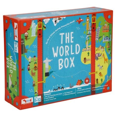 CocoMoco Kids World Box: Explore Geography through Fun Activities with World Map Kit, Passport, Scrapbook, Cards.