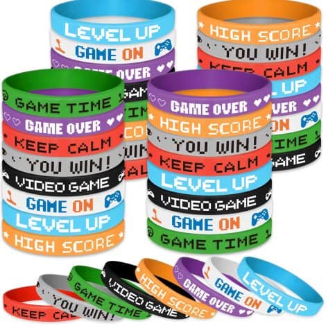 ASTARON 32-Piece Vibrant Video Game Wristband Set, Perfect for Game-themed Kids’ Birthday Parties and Celebrations.