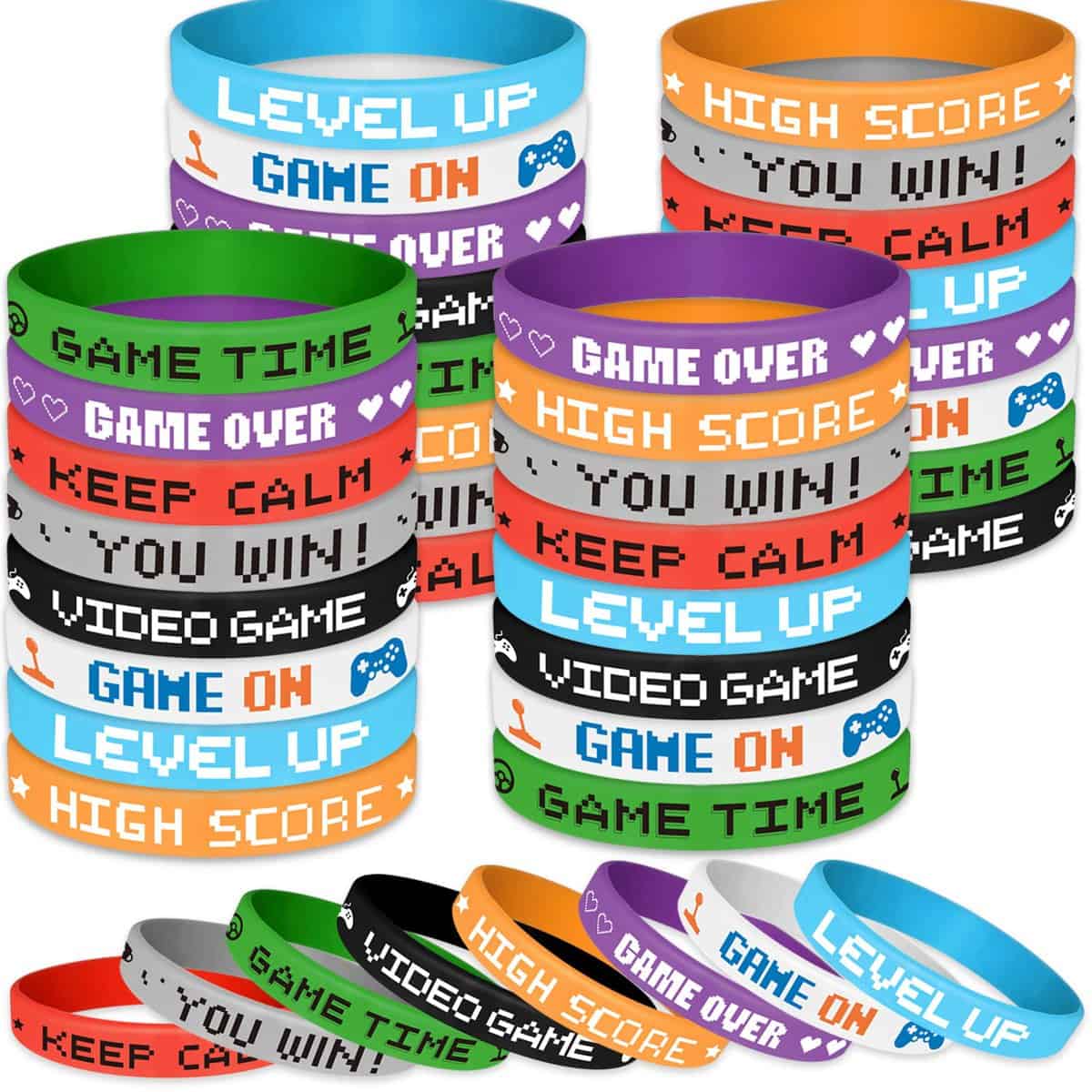 ASTARON 32 Pieces Video Game Rubber Wristband Colored Bracelets for Game Theme Party Kids Birthday Party Favors