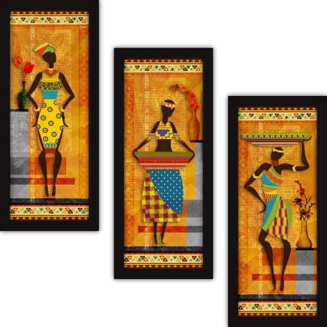 FATMUG Wall Paintings with Frames – Tribal Abstract Home Decor Set of 3, perfect for large Indian living rooms!