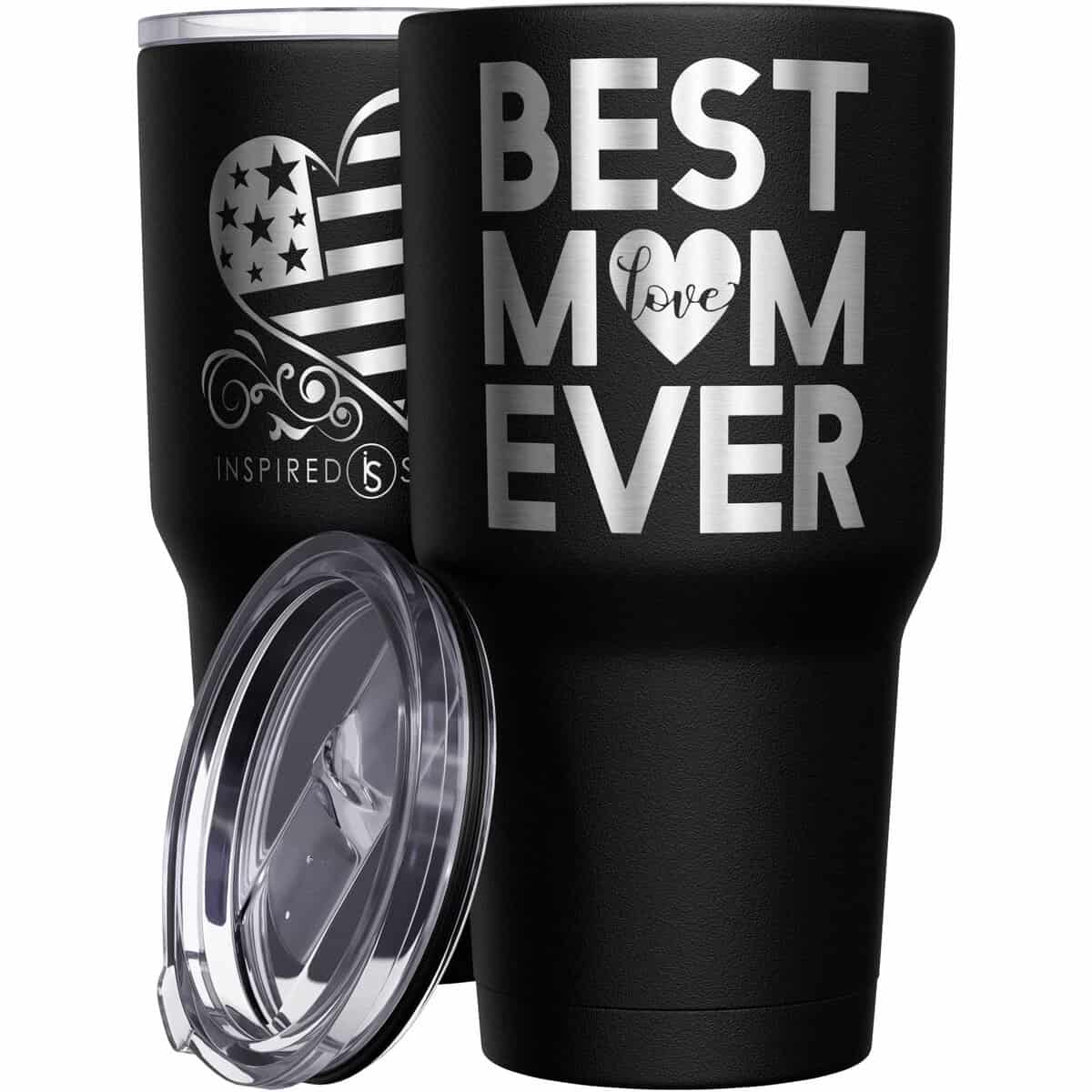 Inspired Silver - Best Mom Coffee Mug - Engraved Stainless Steel Travel Mug – Best Mum Gift Tumbler - Best Mom Coffee Travel Mug - Mothers Gift And Birthday Gifts For Mom - 30 oz (Black)