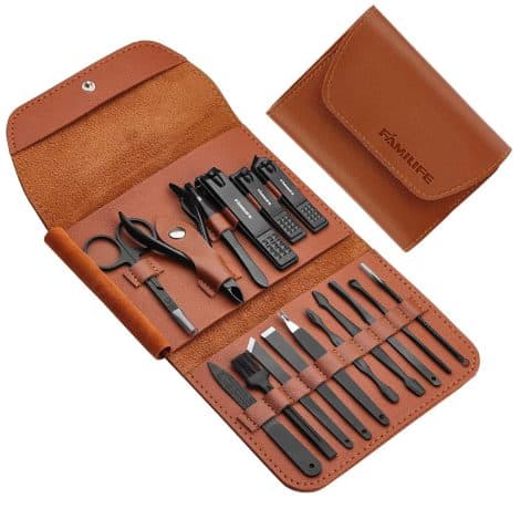 Stainless Steel Nail Grooming Kit in Brown Leather Case – Ideal Gift for Indian Men.