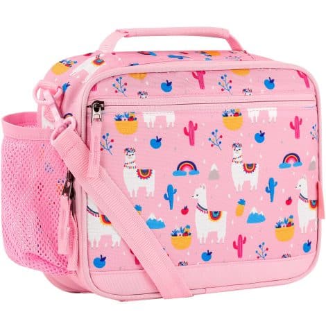 Pink Alpaca Lunch Bag with Shoulder Strap, Insulated Lunchbox for Girls’ School or Daycare, Perfect Gift for Little Ones.