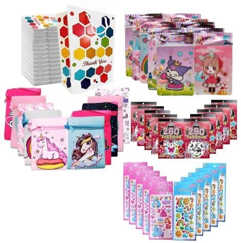 Girls’ Theme Combo Pack for Birthdays – 10 items including goodies and paper goody bag, suitable for all ages.