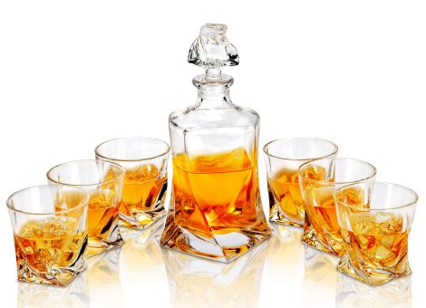 7-Piece LANFULA Twist Whiskey Decanter and Glasses Set with Lead-Free Crystal. Perfect gift for celebrations and occasions.