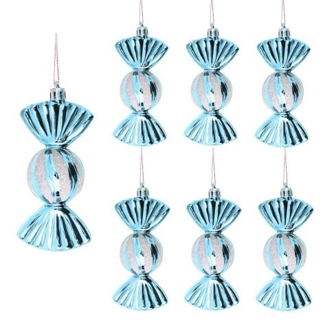 Christmas Candy Ornament Set in White Powder and Sky Blue, for Indoor/Outdoor Christmas Tree, Shatterproof and Hanging.