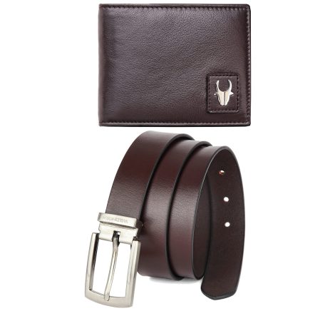 WildHorn Classic Brown Leather Wallet & Belt Combo – A perfect gift set for stylish Indian men.