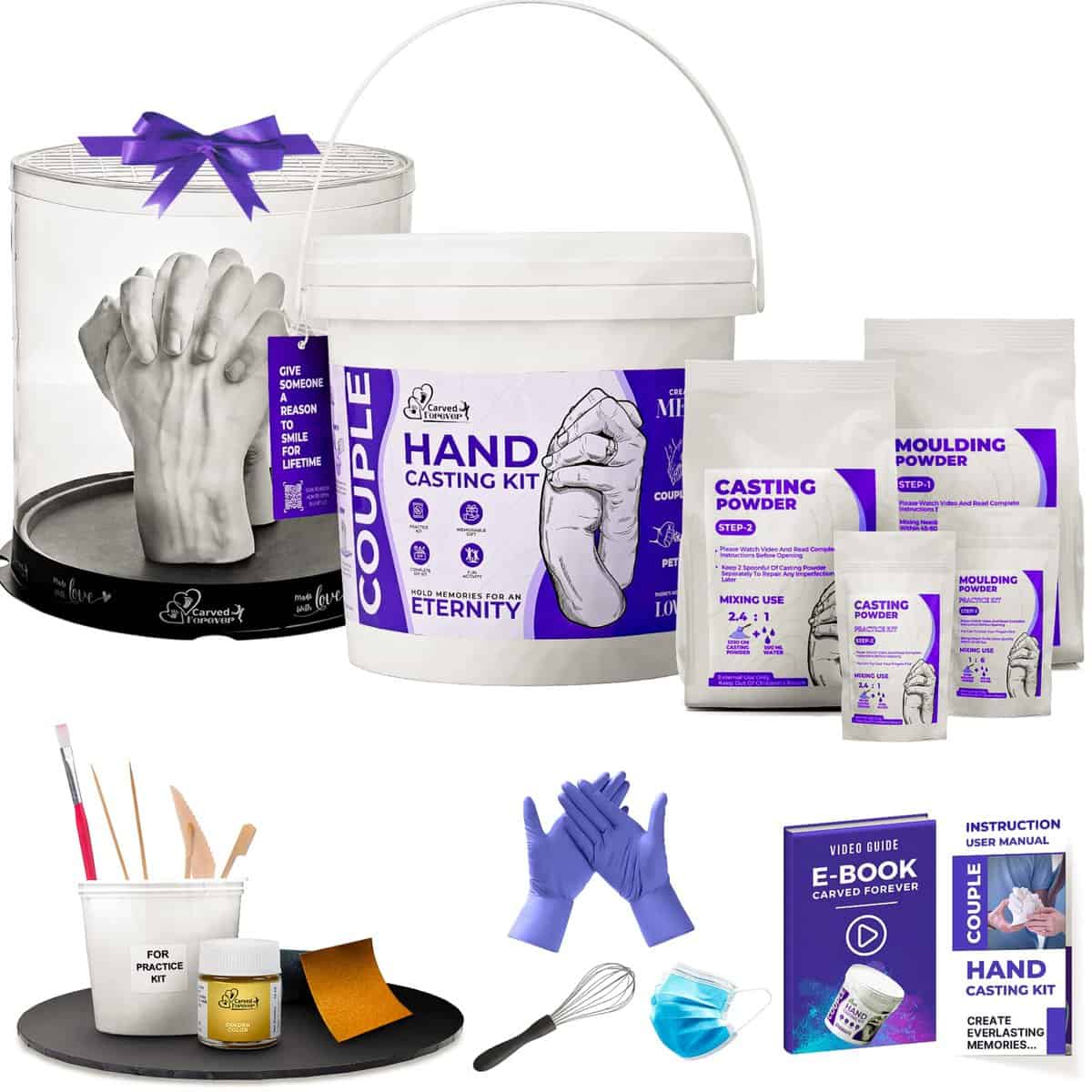 Carved Forever Hand Casting Kit for Couples, Baby, Husband, Parents| Best Anniversary, Birthday Gift| 3D Moulding Clay| Couple Hand, Foot Mould| Molding Powder 500Gm Casting 1200Gm(with Display Box)