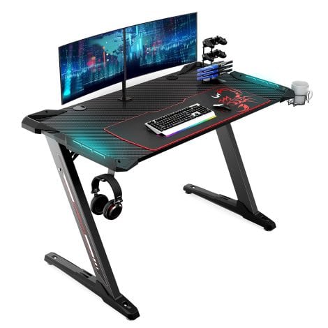 Eureka Ergonomic Z1-S Gaming Desk: 44.5″ Z shaped PC gaming table with LED lights, cup holder, and more! Ideal for Indian gamers.