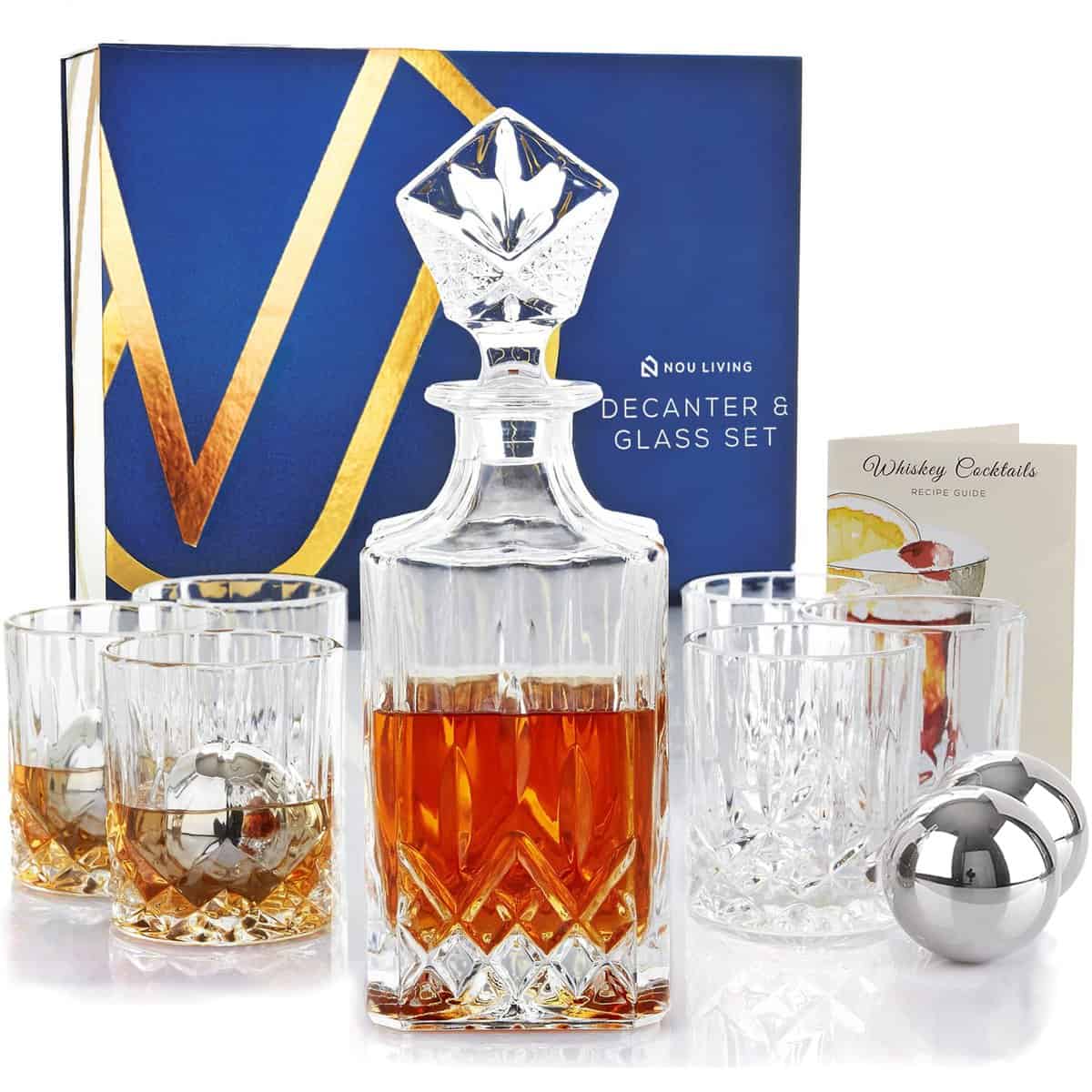 11 Piece Crystal Whiskey Decanter Set with Glasses ââ‚¬â€œ Elegant Whiskey Decanter and Glass Set of 6 ââ‚¬â€œ Crystal Liquor Decanter Set for Men ââ‚¬â€œ Whiskey Glass Set with Decanter for Whiskey, Bourbon or Scotch