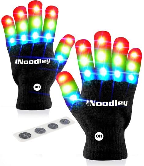 The Noodley LED Flashing Gloves: A vibrant accessory for teenagers and adults, perfect for birthdays, Halloween, and raves.