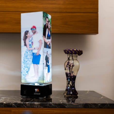 ZOCI VOCI 13-Photo Rotating Tower Acrylic Lamp – Customized Anniversary Present for Spouses – Exceptional Gifts for Couples, Parents & Loved Ones – Beige