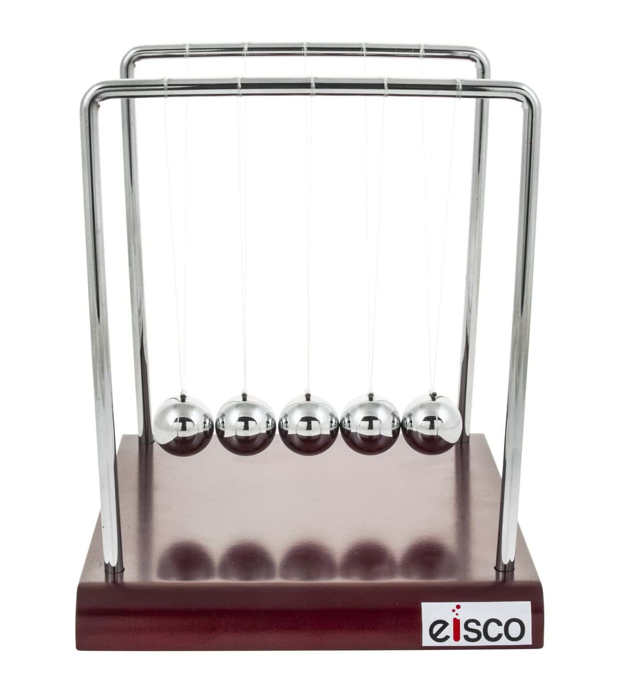 EISCO - Newton's Cradle (Collision Balls/Pendulum Balls), 18cmX15cmX17.5cm with 5 Steel Balls of 2.2cm Dia Each,Perfect for Study & Gifts, with Polished Wooden Base