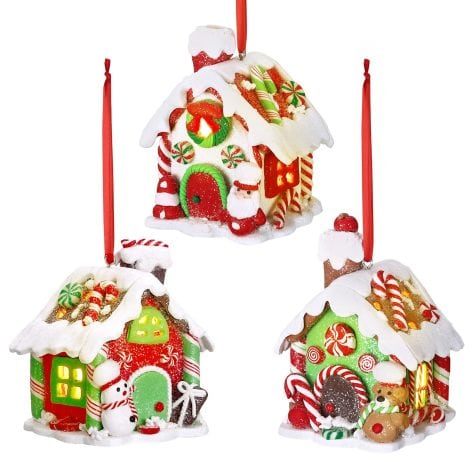 Festive LED Glitter House Ornaments with Snowman, Santa Claus & Gingerbread House. Perfect for Christmas decoration!