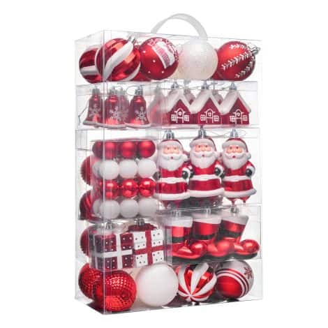 Valery Madelyn Christmas Ornaments Set: 120 Red and White Shatterproof Decorations for Traditional Indian Xmas Decor.