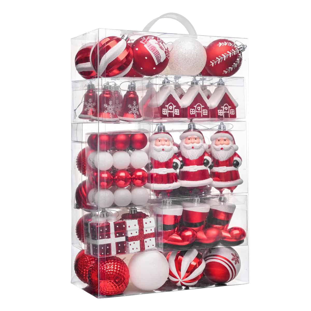 Valery Madelyn Christmas Ornaments Set, 120ct Red and White Shatterproof Christmas Tree Decorations Set, Traditional Red and Silver Decorative Hanging Ball Ornaments Bulk for Xmas Holiday Decor