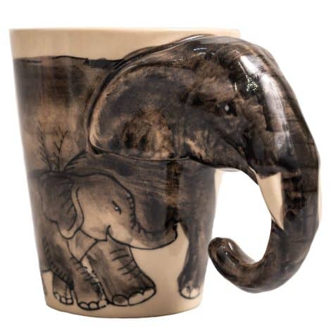 Black Elephant-shaped Ceramic Mother and Son Mug – Unique and Personalized Gift for Women. Perfect for Coffee and Tea.