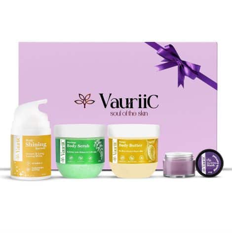 VauriiC Royal Spa Bundle: Body Scrub, Body Butter, Shining Serum, Lip Mask, 100% Vegan, Perfect for Celebrations!