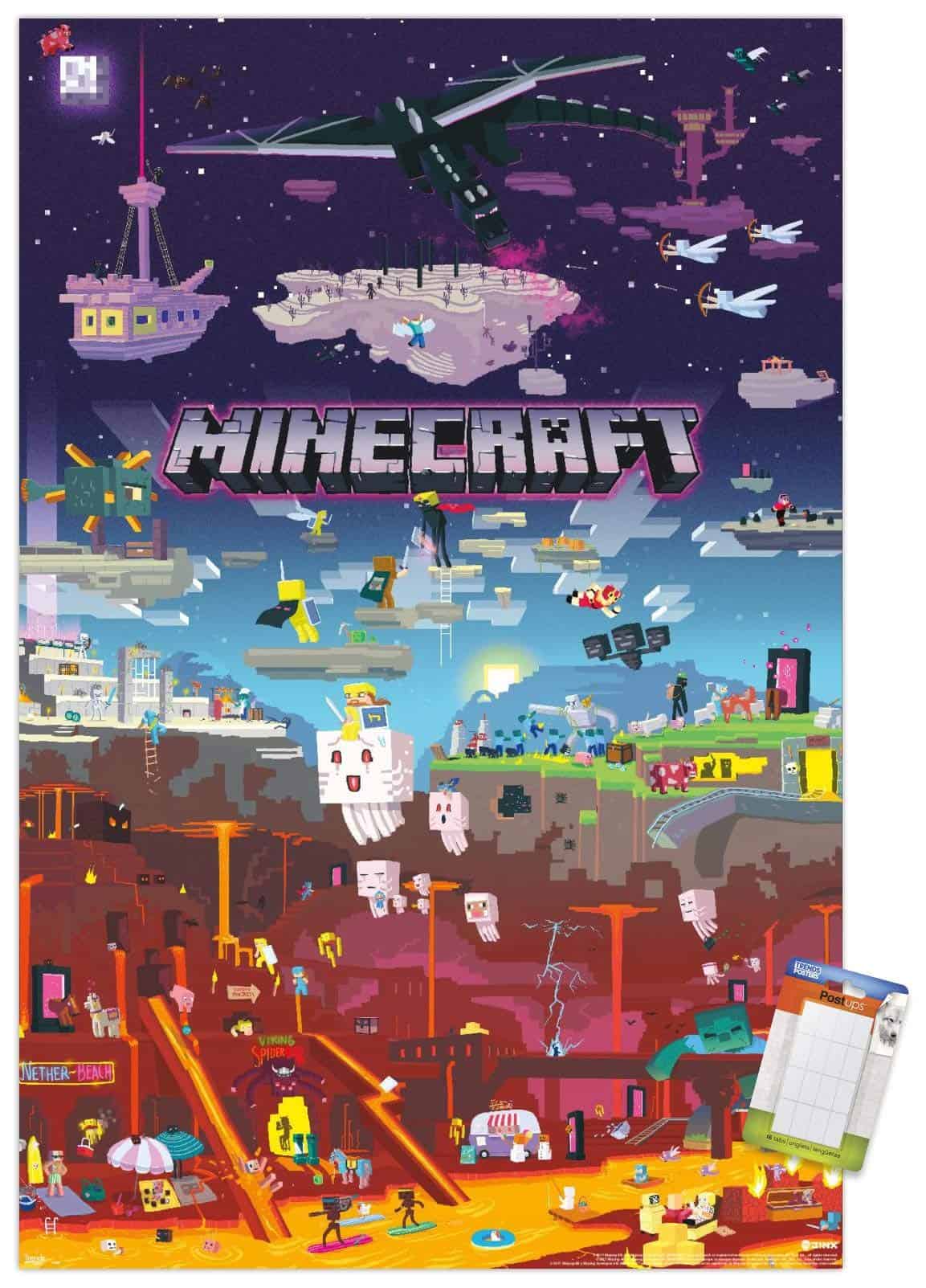 Trends International Minecraft - World Beyond Wall Poster, 22.375" x 34", Poster & Mount Bundle