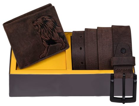 URBAN FOREST Luke Brown PU Leather Wallet & Brown Casual Belt gift set for stylish Indian men.