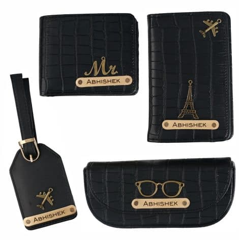 “AICA Customized Name & Charm Self-Leather Gift Set for Men (Black) – Perfect Gift for Him”