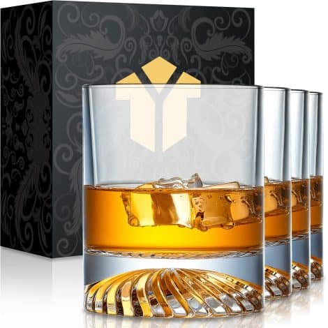 OPAYLY Whiskey Glasses – Set of 4 12oz Old Fashioned Glasses. Perfect gift for enjoying bourbon, scotch, cocktails at home or bar.