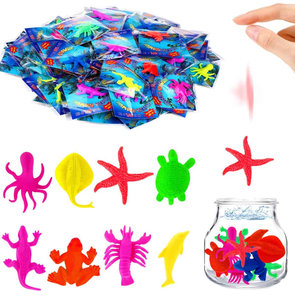 96 Pack Water Growing Sea Creatures Animals Expandable Oceanic Under the Sea Animals Sensory Sea Life Creatures Animals Educational Learning Toy for Easter Egg Fillers Ocean Party Favors Supplies Gift