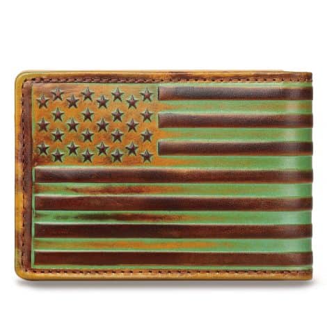 Pefiam Full Grain Leather Wallets for Men with RFID, 12 Slots, USA Flag design, perfect gift for him.