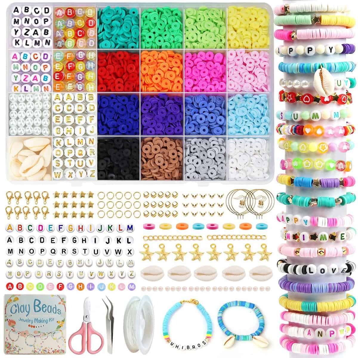 UHIBROS 6000 Pcs Clay Beads Bracelet Making Kit, Jewelry Making Kit for Girls Friendship Bracelet Beads Polymer Heishi Beads with Charms Crafts Gifts for Teen Girls