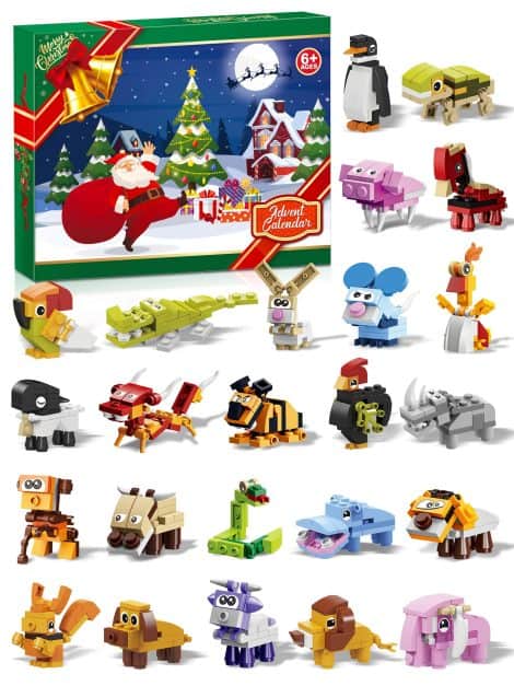 Christmas Countdown Calendar with Animal Building Blocks for children aged 4-12. Surprise your kids with special gifts!