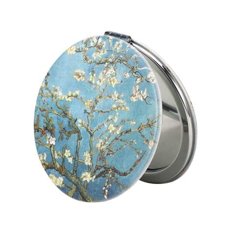 Almond Blossom Compact Mirror: Stylish, portable hand mirror with double-sided magnification, perfect for Indian women, moms, and children.