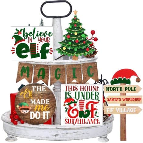 Christmas Elf Wooden Tabletop Signs for Xmas, Cookies for Santa, and Farmhouse Home Party Decoration.