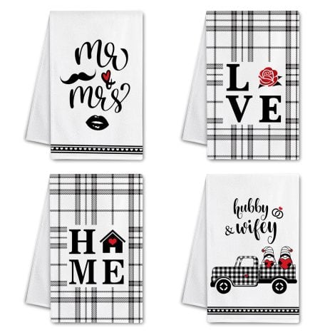 Hexagram Kitchen Towels for Couples with Wedding and Housewarming Themes, Perfect for Drying Dishes and Decor.