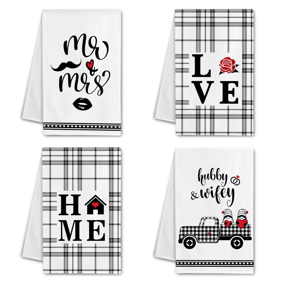 Hexagram Mr and Mrs Kitchen Towels, Wedding Gifts Bridal Shower Kitchen Dish Towels, Funny Housewarming Gifts for Women, Mr Mrs Hand Towels for Drying Dishes, Decorative Farmhouse Tea Towel Set of 4