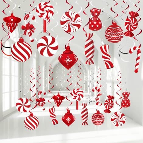 Christmas candy decorations in red and white, perfect for your Xmas party and home decor.