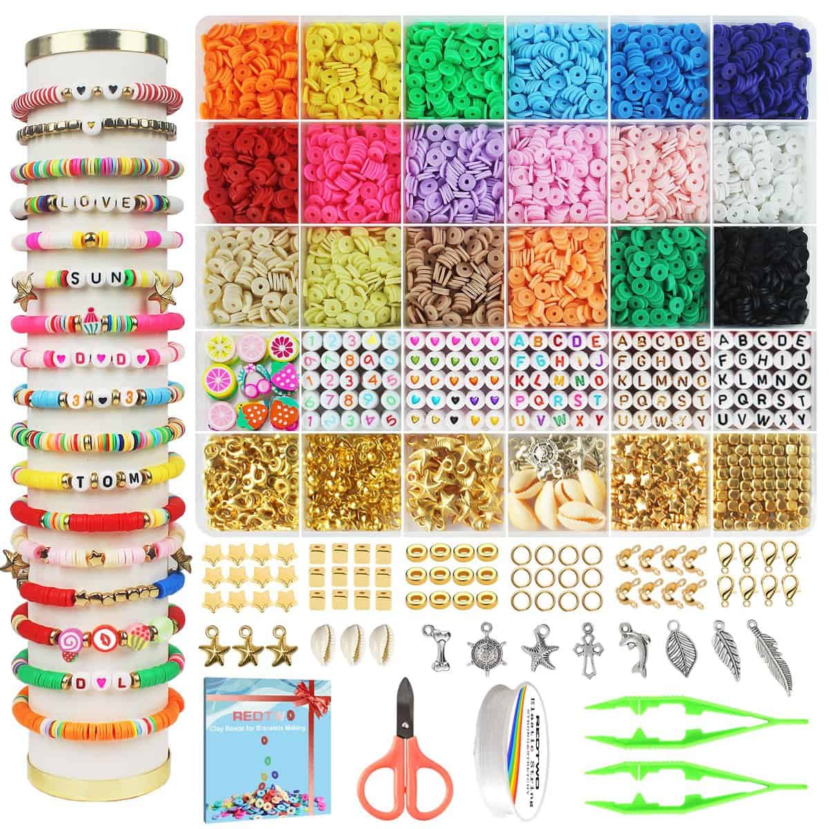 Redtwo 5100 Clay Beads Bracelet Making Kit, Flat Preppy Beads for Friendship Jewelry Making,Polymer Heishi Beads with Charms Gifts for Teen Girls Crafts for Girls Ages 8-12