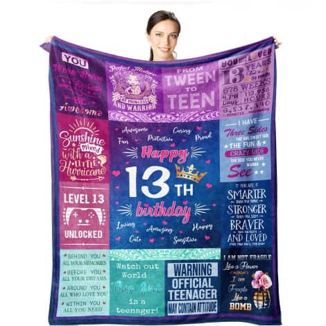 Wisegem 13th Birthday Gifts For Girls – Ideal Gifts For 13-Year-Old Indian Girls – Comfy 50″x40″ Blanket – Trendy Present for Teenage Girls – Gift Ideas for 13-Year-Old Indian Girl – Bday Decor