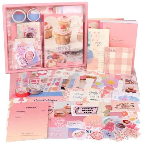 HASTHIP® 346pcs Retro Scrapbook Stickers Set is perfect for DIY crafts, journals, and albums, available in pink.