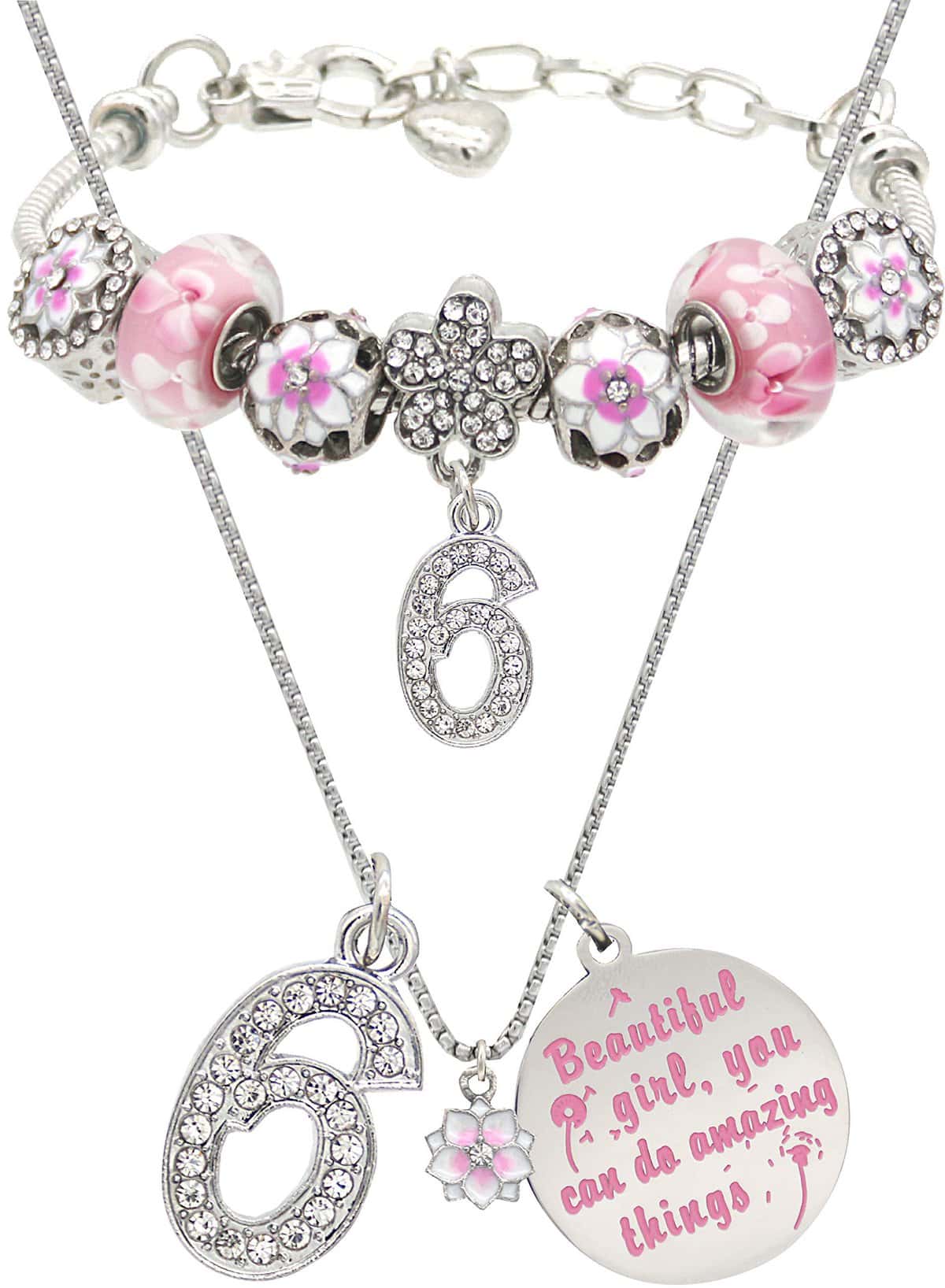 Birthday Gift for 6 Year Old Girl, Jewelry for Girls 6 Years Old, Girls 6th Birthday Bracelet, 6 Necklace Girls, 6th Birthday Jewelry, 6th birthday Cherry blossom dandelion jewelry