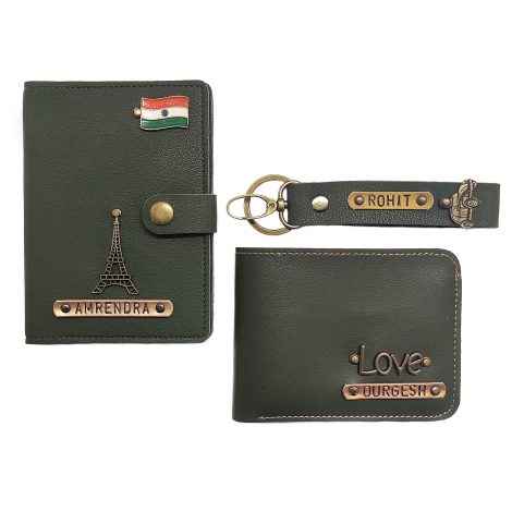 Presenting The Travel The World Leather Passport Cover Combo with Unique Charms, Wallet, and Key Chain Holder for Men and Women. Ideal Rakhi Gift Hamper!