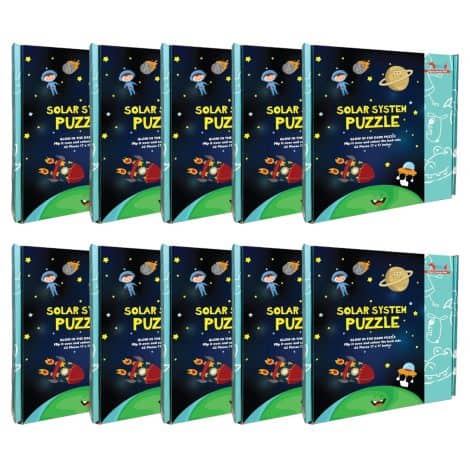 Glowing Solar System Puzzle – Educational Space Toy for Kids Age 2-6 – Pack of 10.