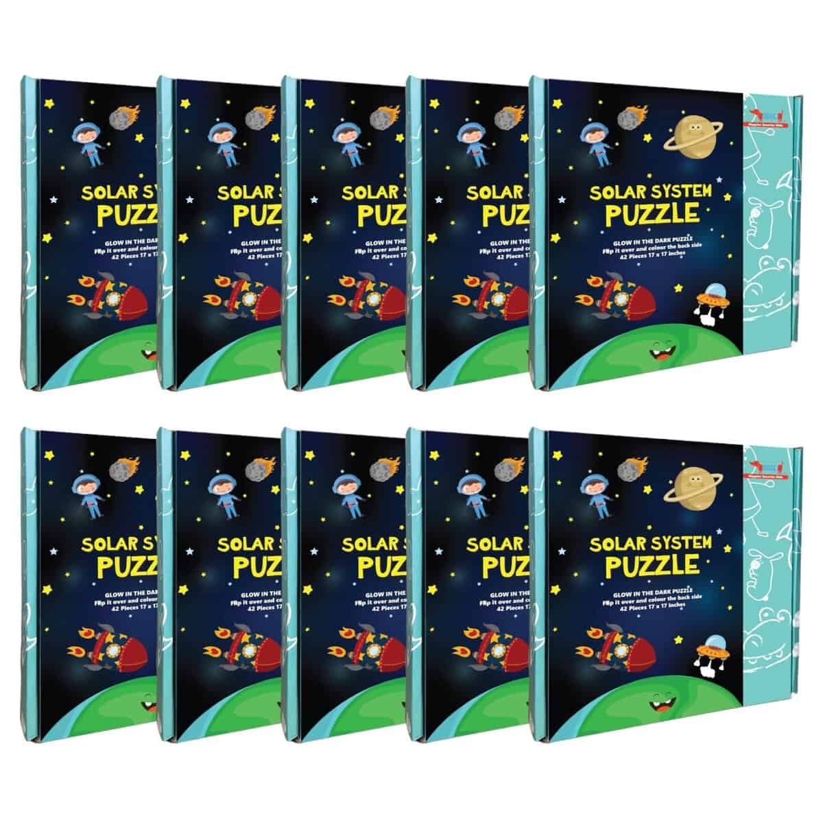 CocoMoco Kids Solar System Puzzle 42 Pcs - Glow in The Dark - Educational Toy - Space Puzzles for Kids Ages 2-6 Year Old Boys Girls Return Gift Jigsaw Puzzles of Planets, Universe (Pack of 10)