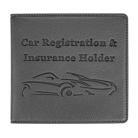 Grey Car Registration and Insurance Holder, Stylish PU Leather Car Organizer for Indian Men and Women.
